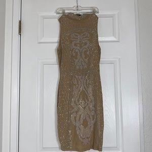 Windsor Tan midi dress with silver/colorful beads, size M